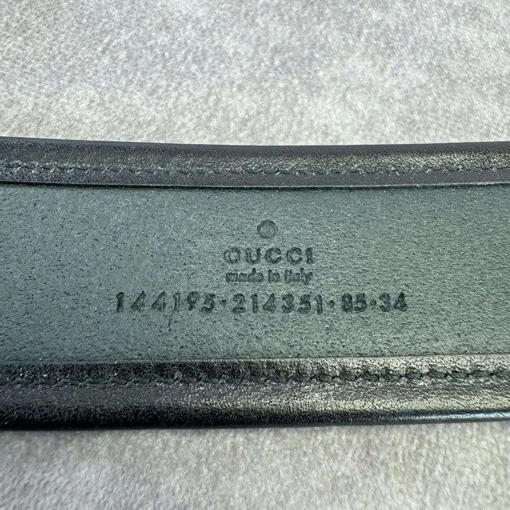 Vintage Gucci Grommet Black Leather Wide Belt 144195 85/34”